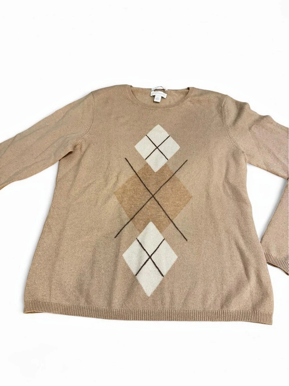 Charter Club Cashmere Argyle Sweater in Brown, Medium